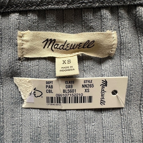 Madewell Top Ribbed Square-Neck Long-Sleeve Tee Craft Blue XS NWT New - Picture 8 of 12
